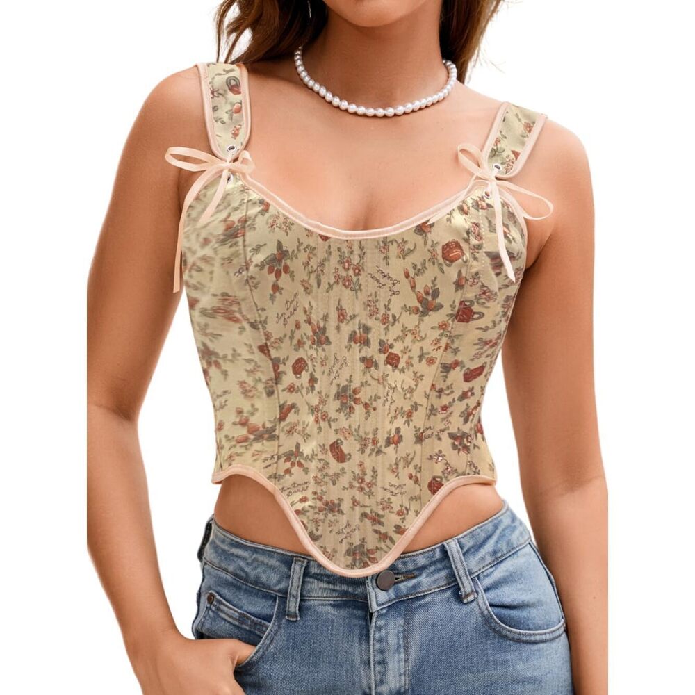 5760 Floral Renaissance Corsets, Pastel Cottagecore Corset Vest, Lace-Up